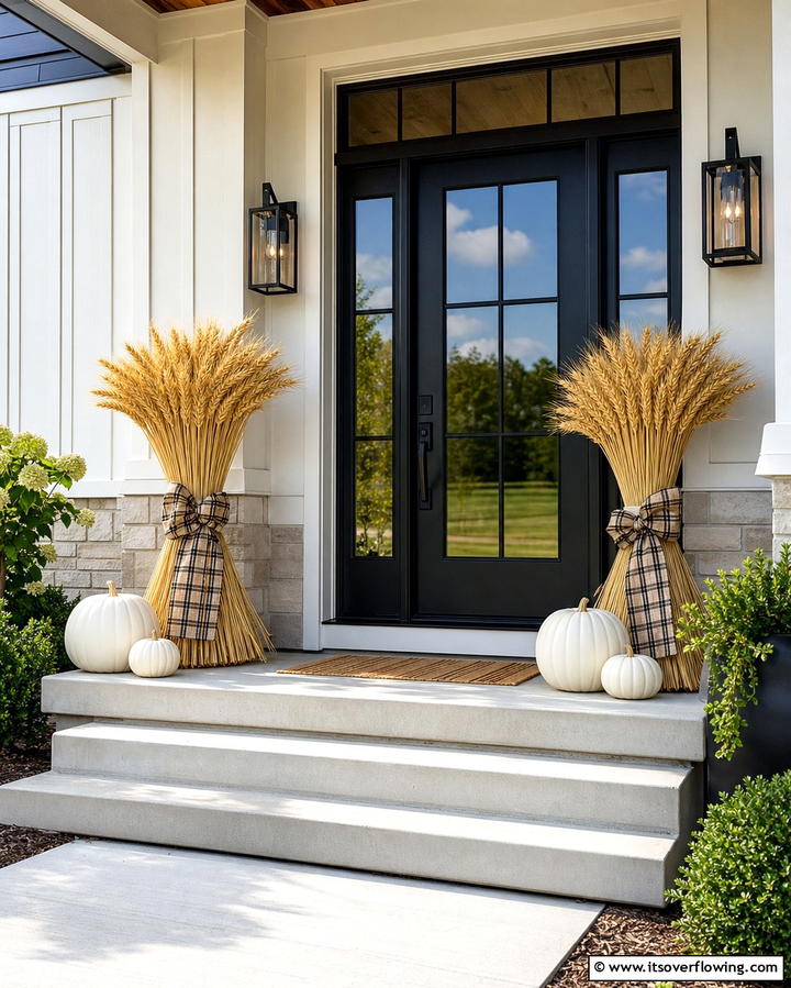 Wheat Bundles - 25 Front Door Fall Decor Ideas for a Welcoming Entrance