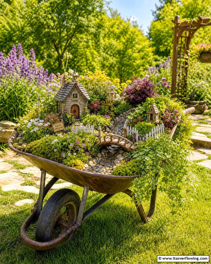 Wheelbarrow Fairy Garden - 25 Fairy Garden Container Ideas for a Magical Touch