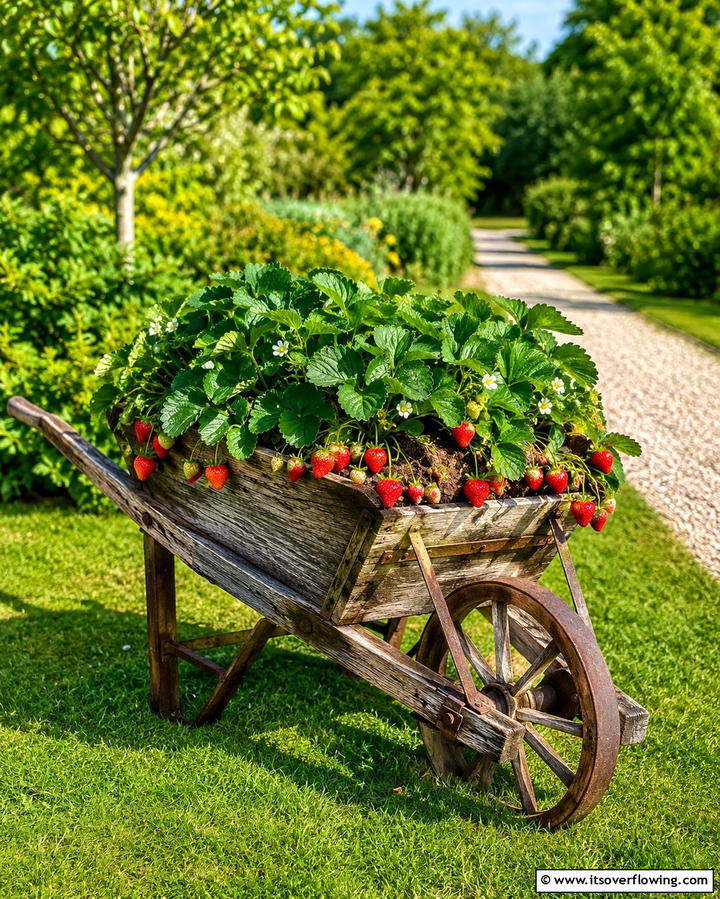 Wheelbarrow Planters - 25 Strawberry Planter Ideas for Fresh Homegrown Berries