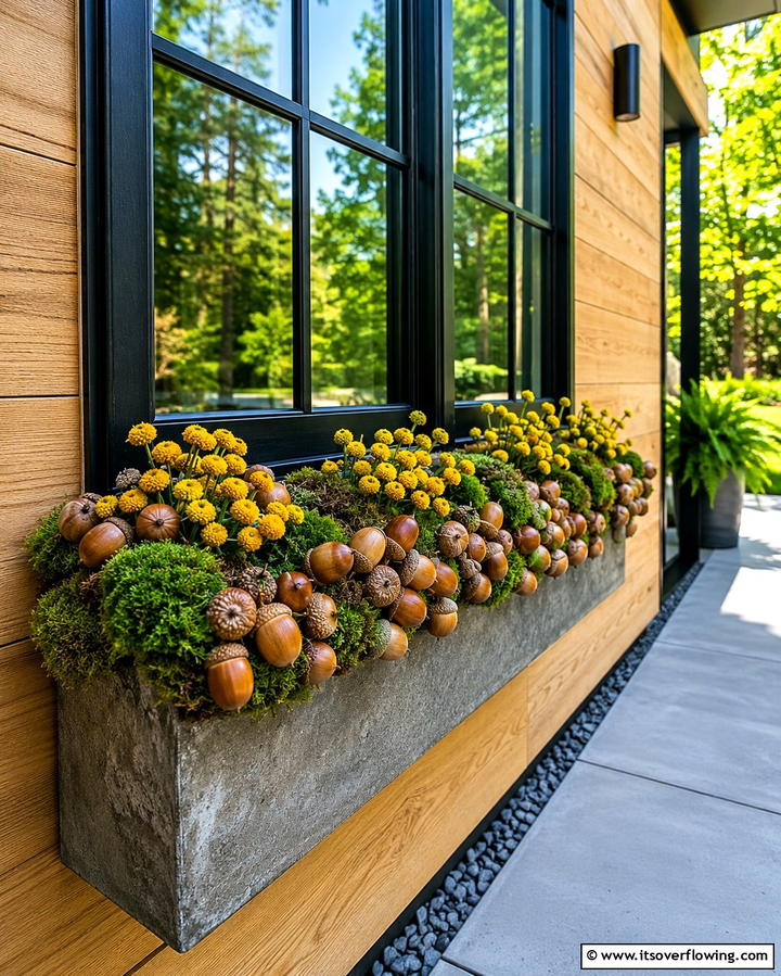 Whimsical Acorn Accents - 30 Fall Window Box Ideas for Autumn-Inspired Floral Displays