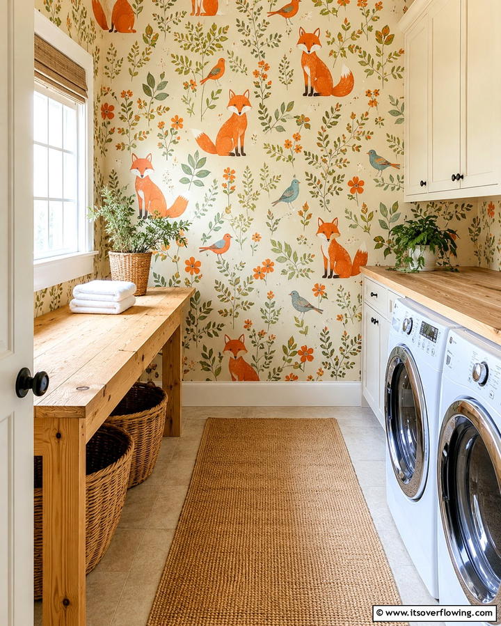 Whimsical Animal Prints - 25 Laundry Room Wallpaper Ideas to Brighten Your Space