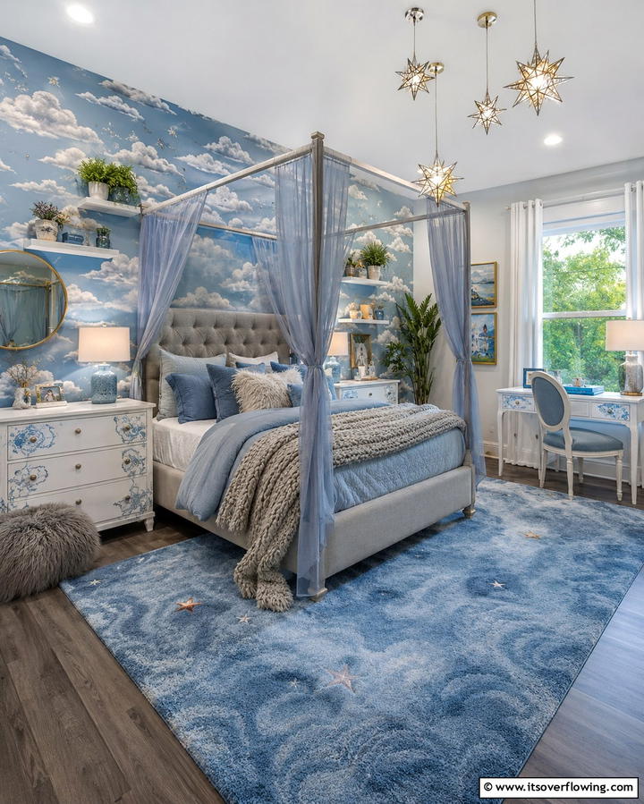 Whimsical Bedroom Haven - 30 Calming Blue and Grey Bedroom Ideas for Relaxing Retreats