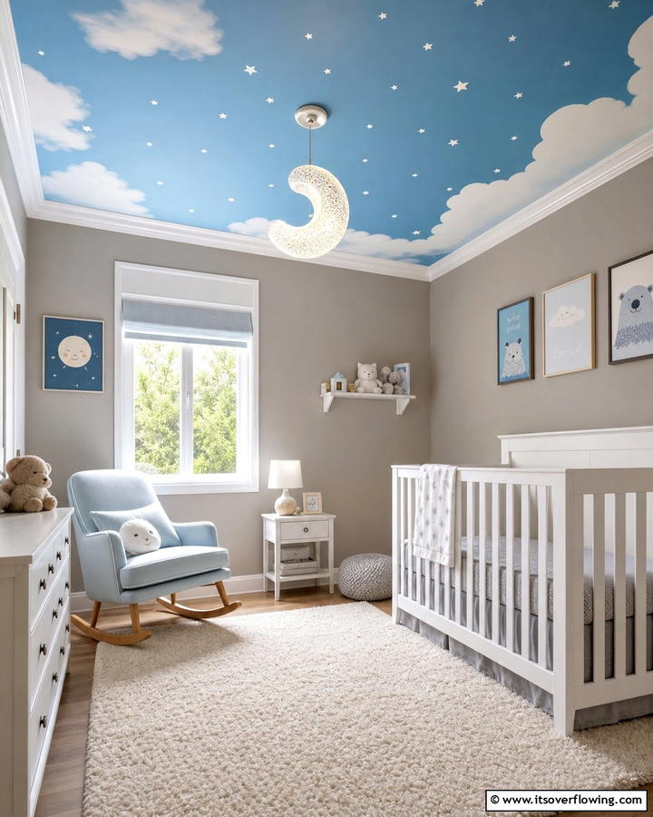 Whimsical Blue Ceiling - 25 Blue Nursery Ideas for a Calming and Serene Baby Room