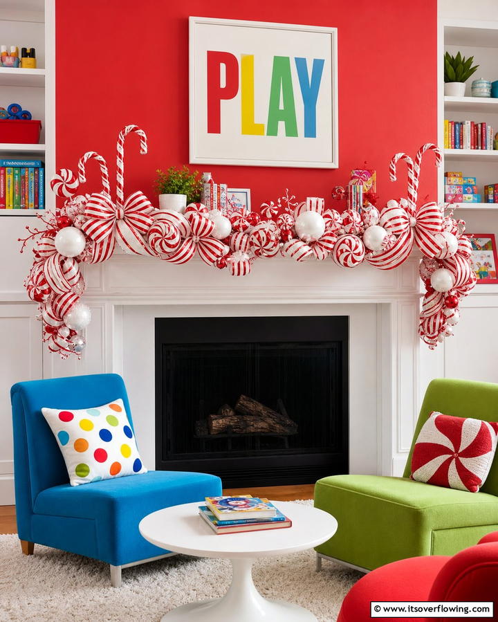 Whimsical Candy Cane Theme - 25 Mantel Garland Ideas for a Festive Home Decor