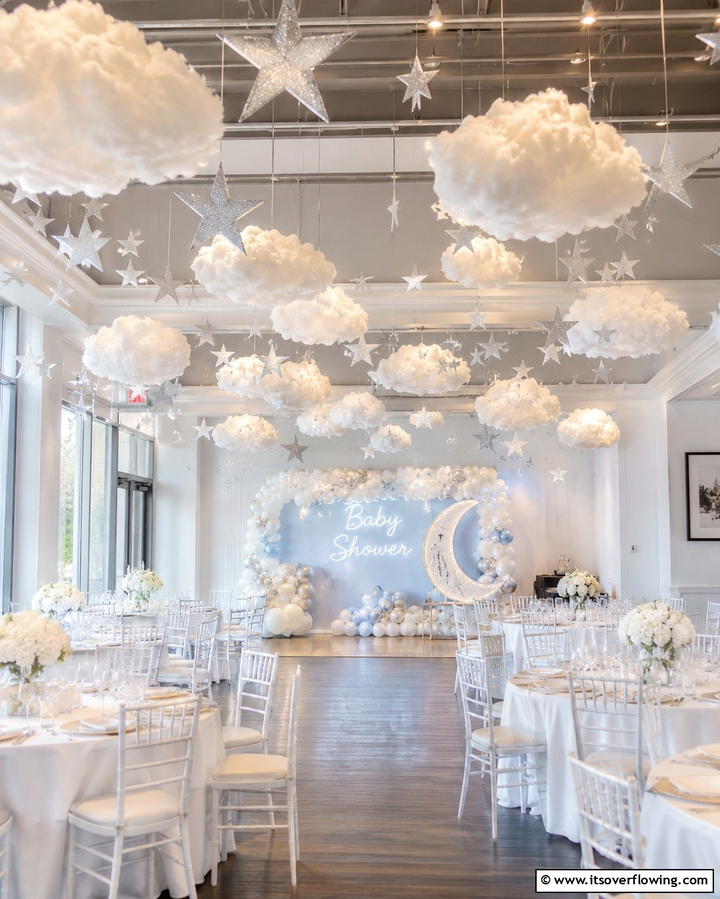 Whimsical Cloud and Star Arrangement - 30 Baby Shower Centerpiece Ideas for Adorable Themes