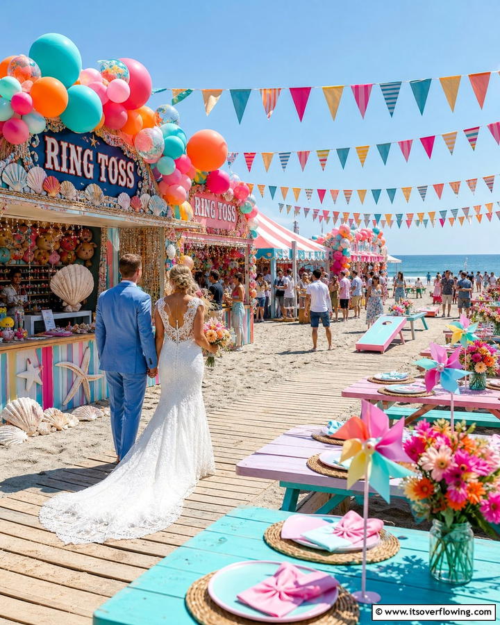 Whimsical Coastal Carnival - 21 Beach Wedding Ideas for a Sun-Kissed Ceremony by the Ocean