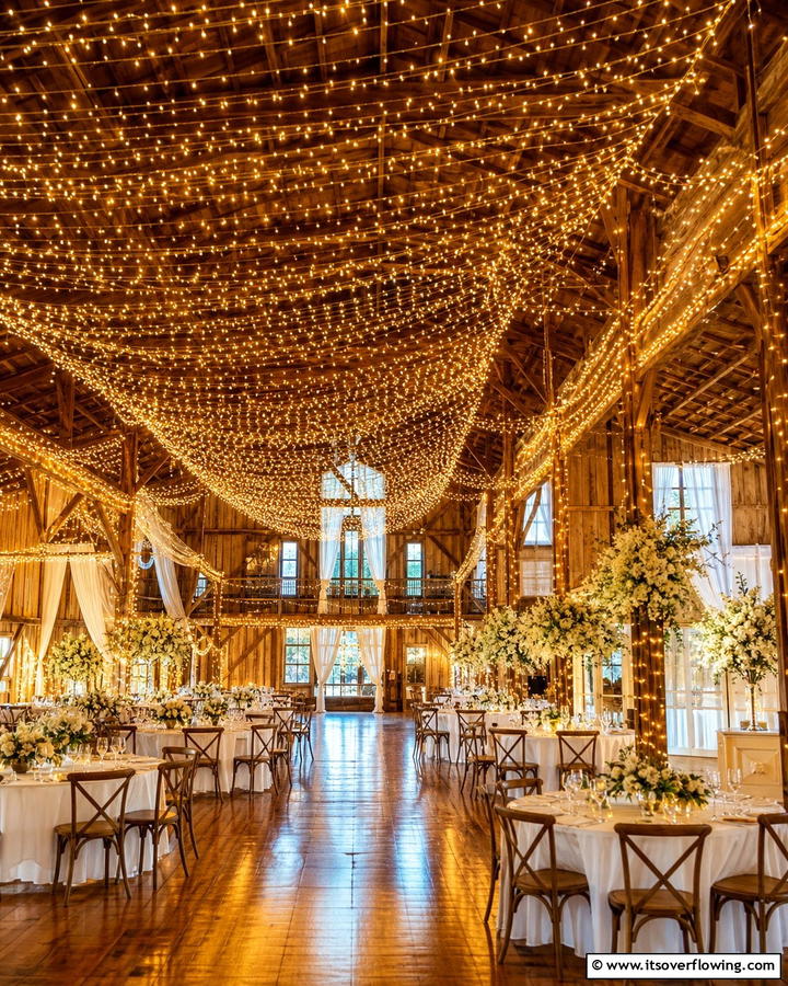 Whimsical Fairy Lights - 21 Barn Wedding Ideas for a Rustic and Romantic Celebration
