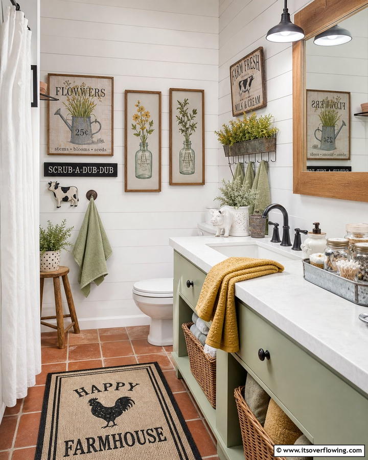 Whimsical Farm Decor - 21 Modern Farmhouse Bathroom Ideas Blending Rustic Charm