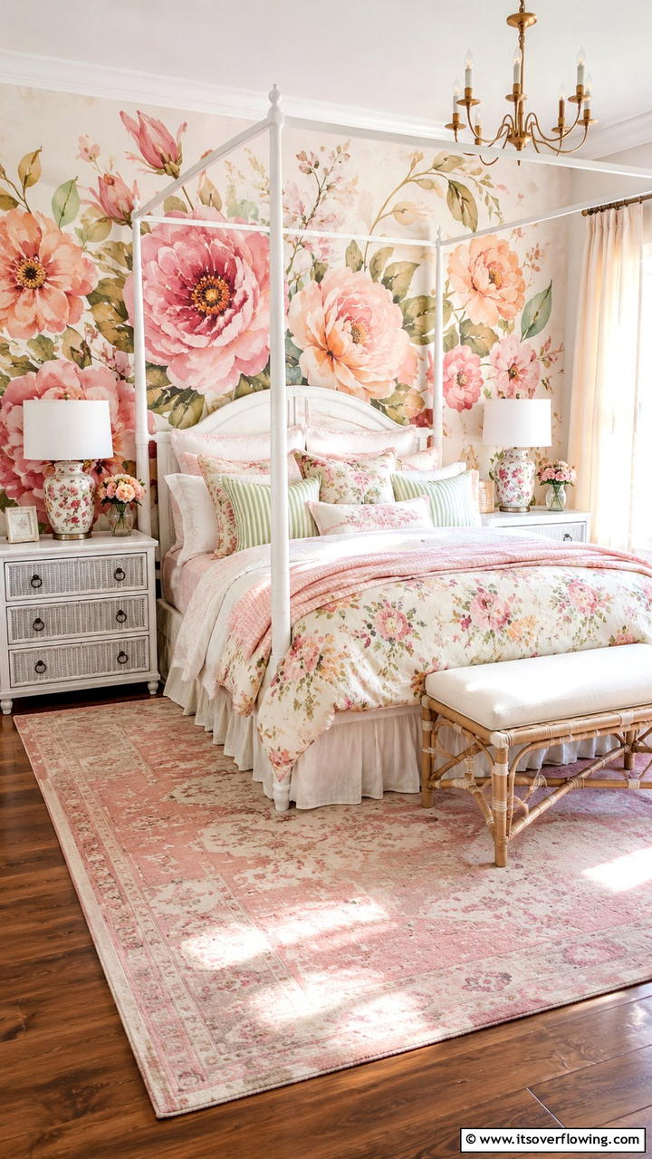 Whimsical Floral Motifs - 30 Bedroom Accent Wall Ideas to Transform Your Space