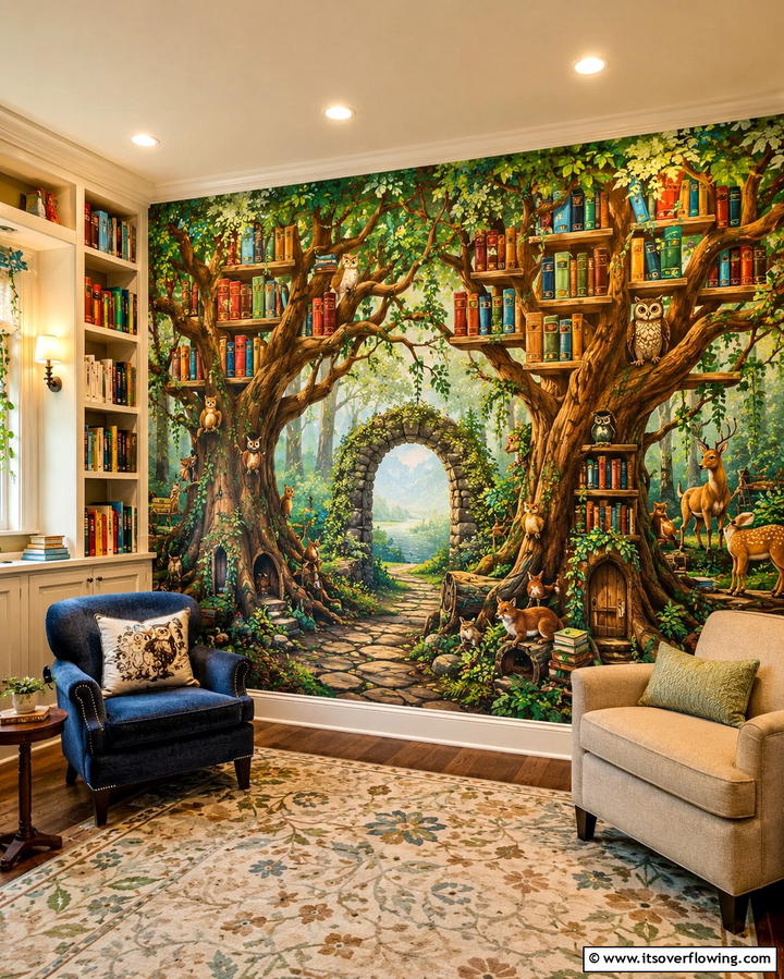 Whimsical Forest of Knowledge - 20 Library Murals to Inspire Your Next Home Project