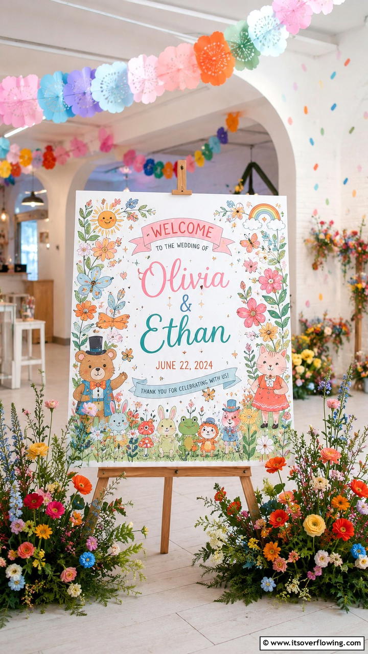Whimsical Illustrated Charm - 21 Wedding Welcome Sign Ideas to Greet Guests in Style