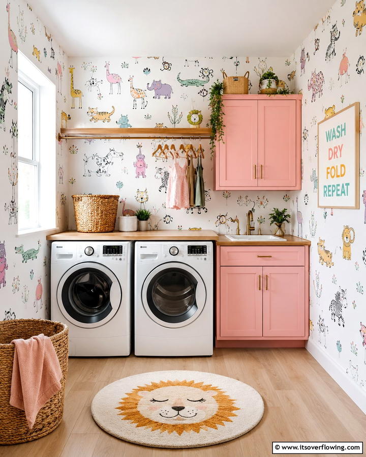 Whimsical Illustrations for a Playful Atmosphere - 25 Laundry Room Wallpaper Ideas to Brighten Your Space