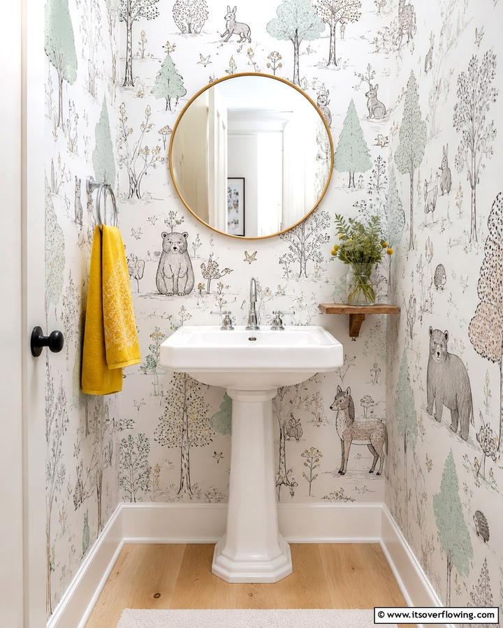 Whimsical Illustrations - 25 Powder Room Wallpaper Ideas to Elevate Your Space