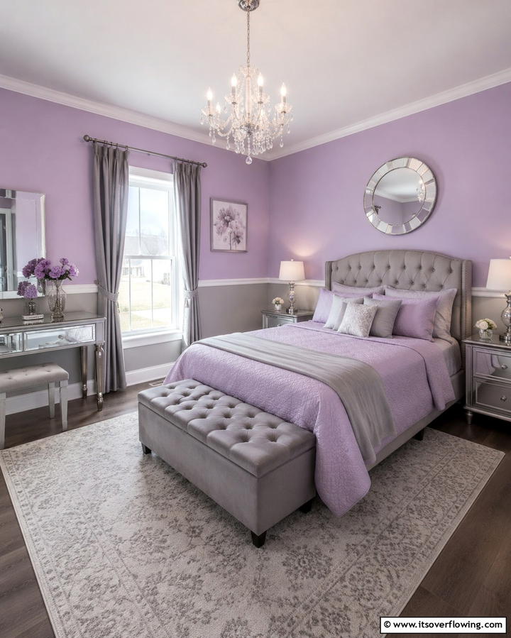 Whimsical Lavender and Gray - 30 Two-Tone Wall Paint Ideas to Elevate Your Interior Design