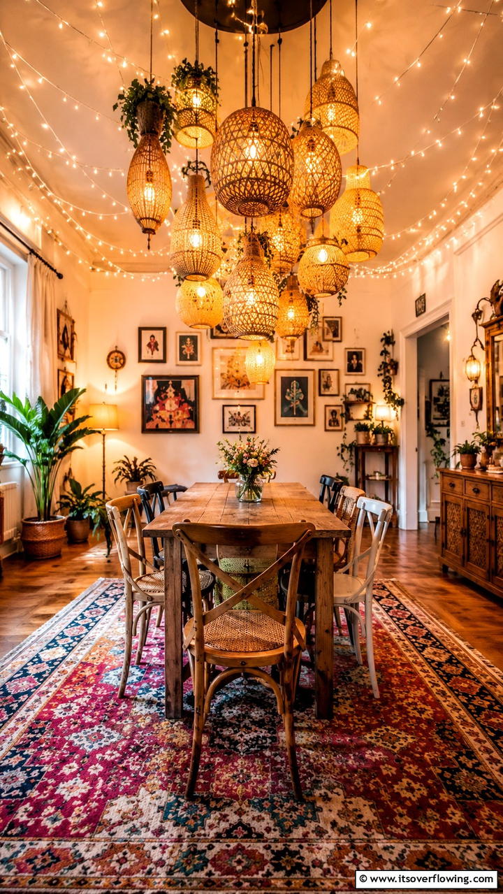 Whimsical Lighting Effects - 30 Boho Dining Room Ideas for Eclectic, Free-Spirited Style