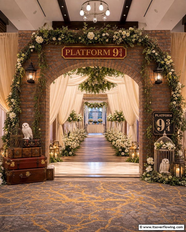 Whimsical Platform 9 Entrance - 30 Harry Potter Wedding Ideas- Enchanting Themed Celebrations