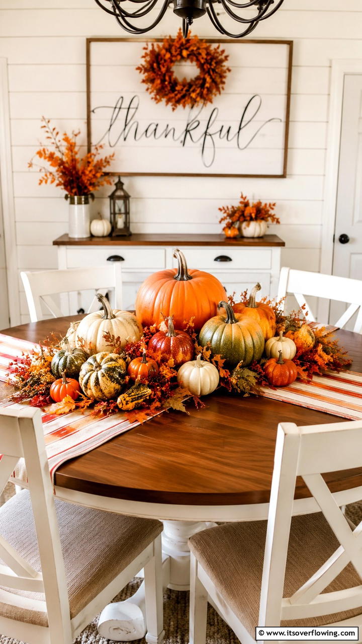 Whimsical Pumpkin Arrangement - 21 Stunning Thanksgiving Centerpiece Ideas for Your Table