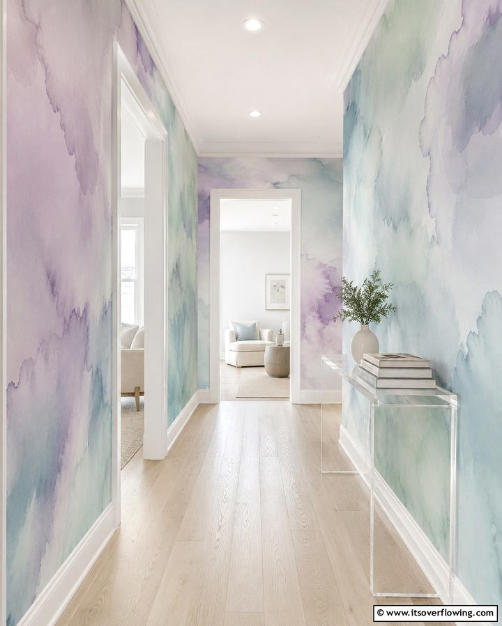 Whimsical Watercolor Washes for a Dreamy Passage - 30 Hallway Wallpaper Ideas for a Striking Entryway