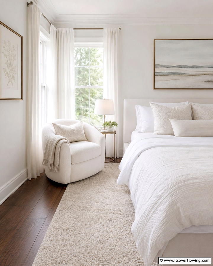 White Accent Chair for a Cozy Corner - 20 Bright Small White Bedroom Design Ideas