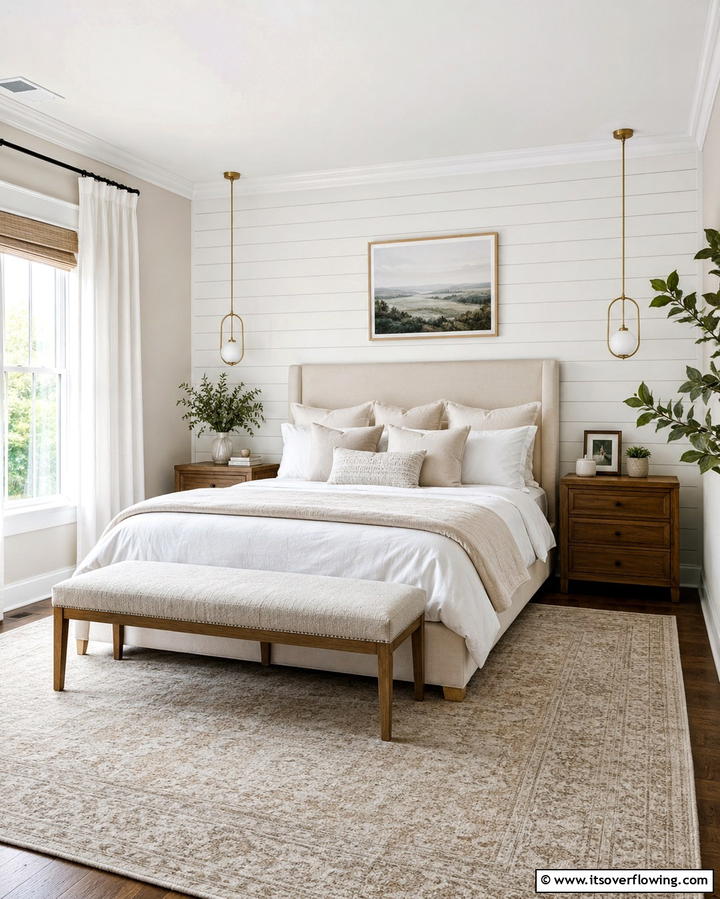 White Accent Wall for Contrast - 20 White and Cream Bedroom Ideas for a Serene Retreat