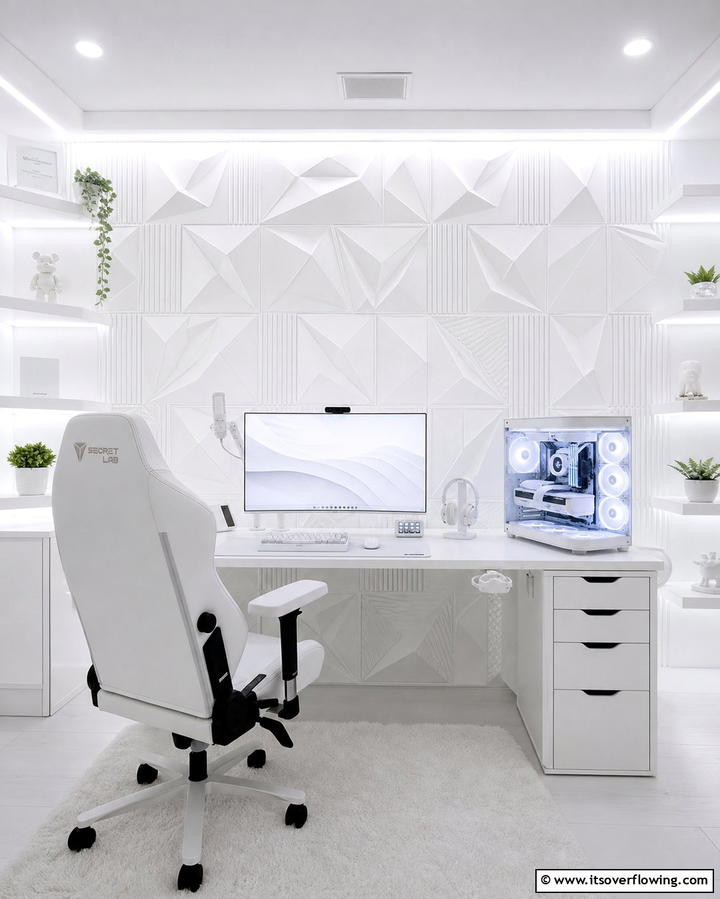 White Acoustic Panels - 25 All White Gaming Setup Ideas for a Sleek Look