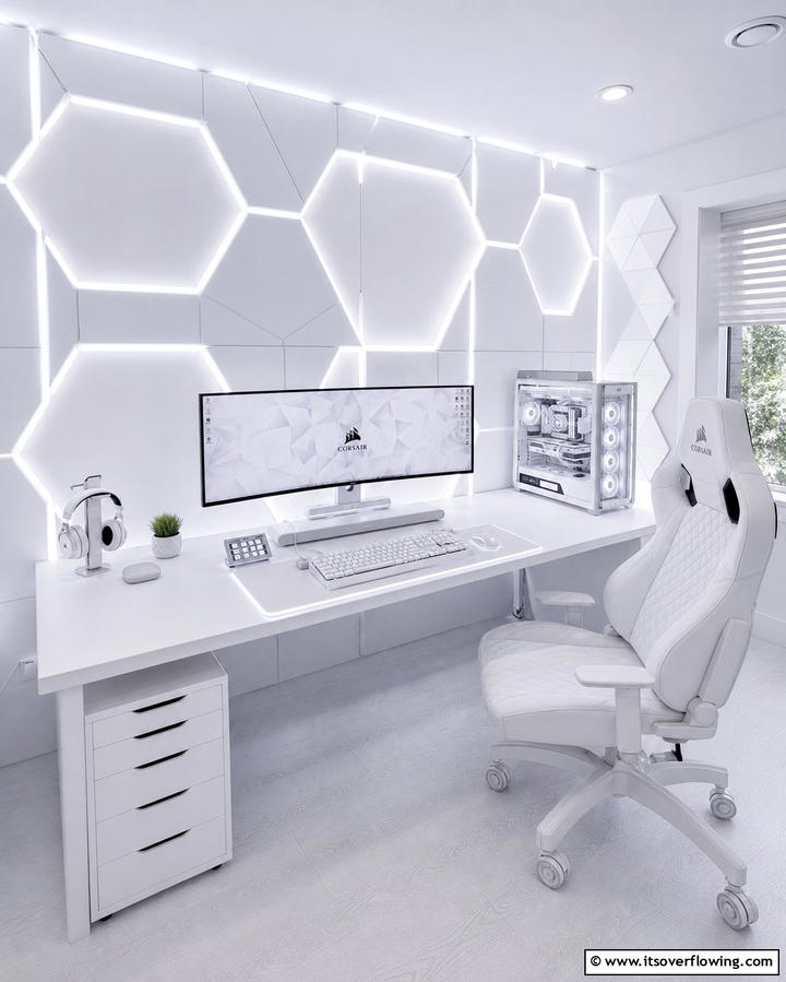 White Ambient Lighting Panels - 25 All White Gaming Setup Ideas for a Sleek Look