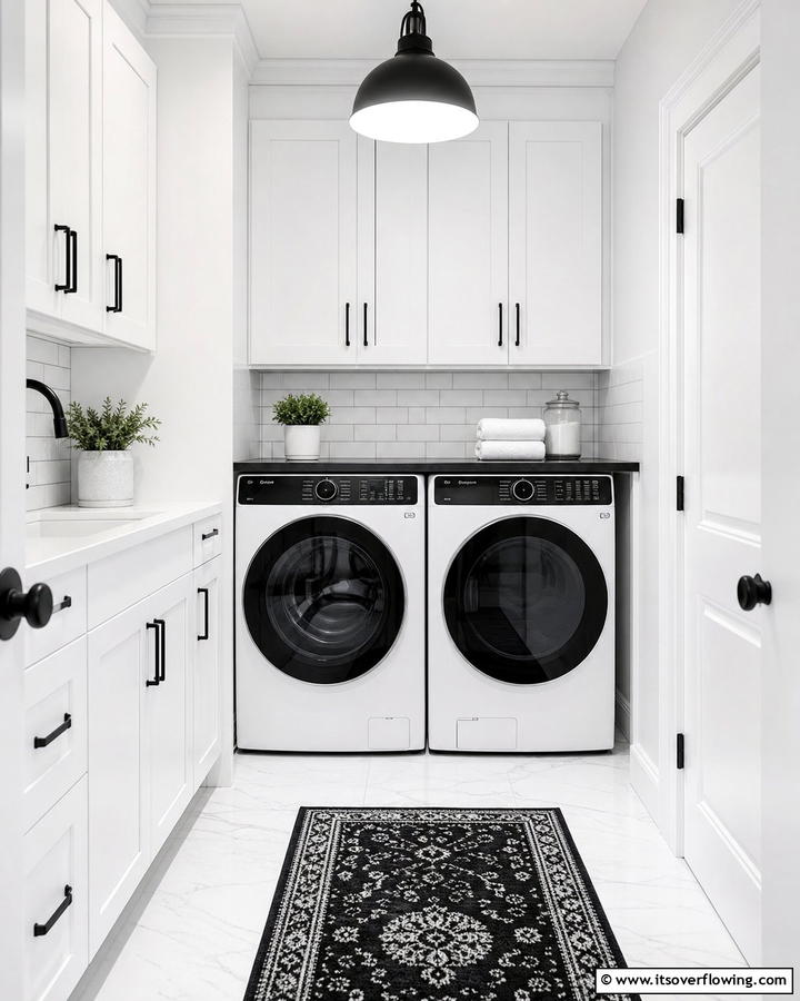 White Appliances with Black Trim - 20 Black and White Laundry Room Ideas for Style