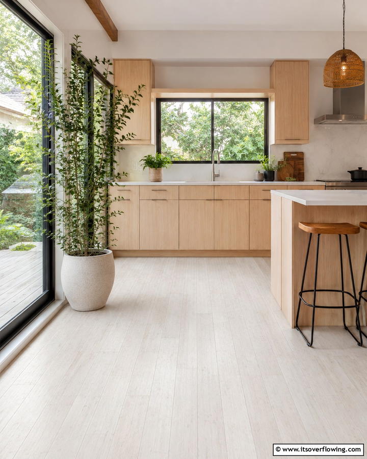 White Bamboo Flooring for Eco Friendly Appeal - 25 White Kitchen Floor Ideas for a Bright Space