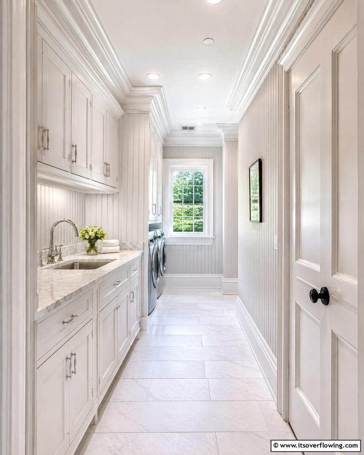 White Baseboards and Trim - 20 White Laundry Room Ideas for a Clean and Bright Space