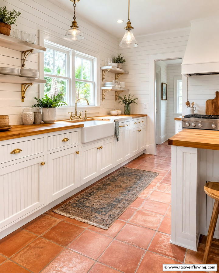 White Beadboard Cabinets with Antique Gold Hardware - 20 White Kitchen Cabinets With Gold Hardware Ideas