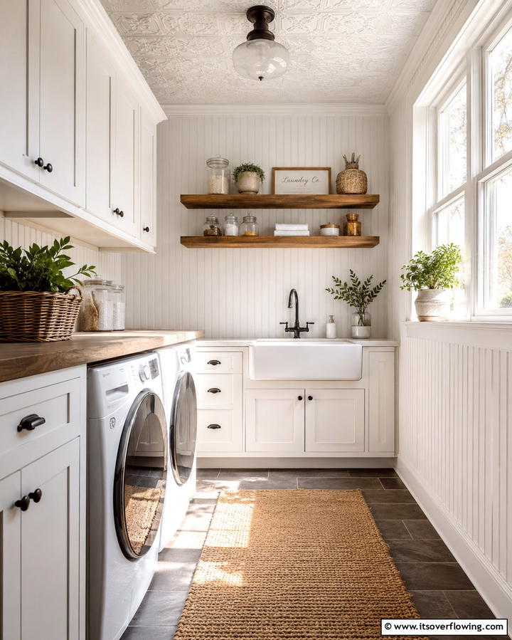 White Beadboard Panels - 20 White Laundry Room Ideas for a Clean and Bright Space
