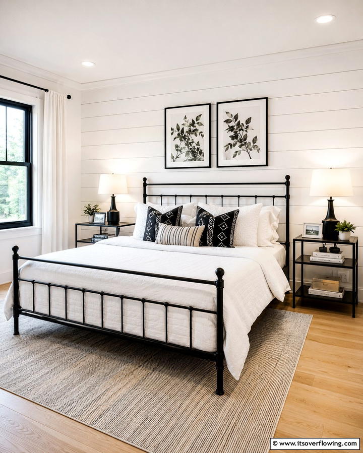 White Bedding with Black Frames - 25 Black and White Bedroom Ideas for a Timeless Design