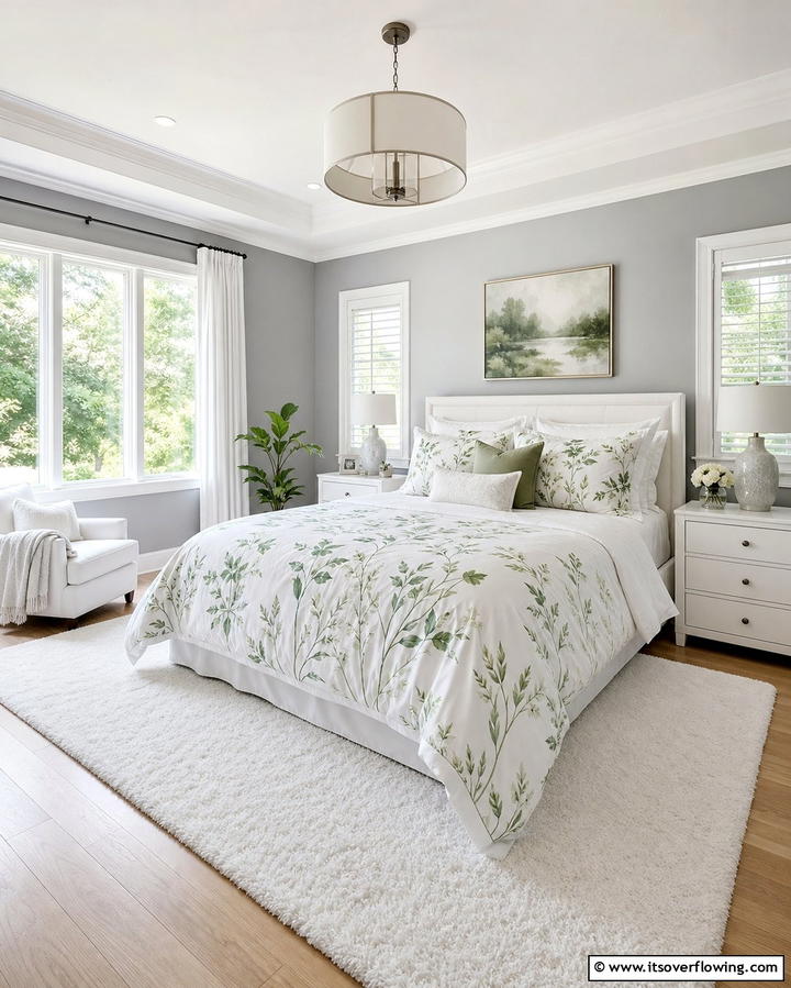 White Bedding with Green Patterns - 25 Green and White Bedroom Ideas for Serenity