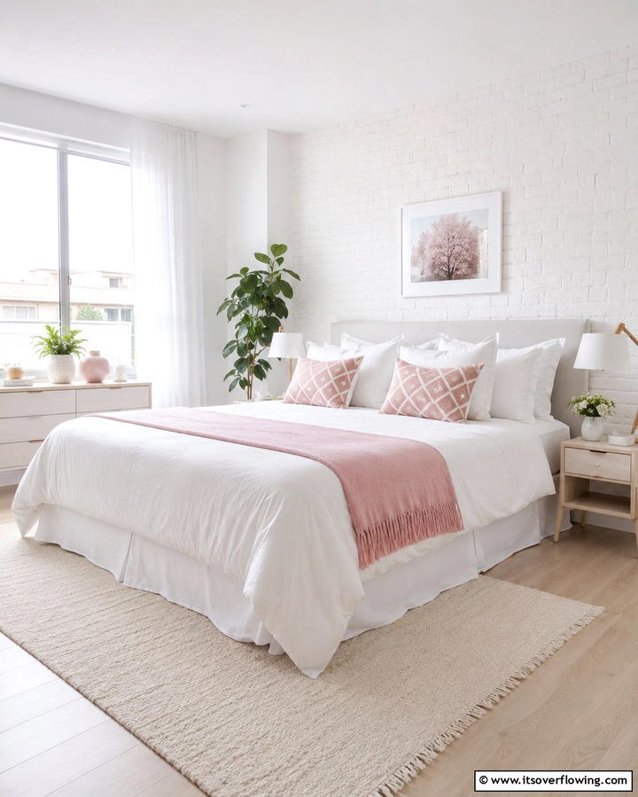 White Bedding with Pink Accents - 25 Pink and White Bedroom Ideas for a Fresh and Airy Look
