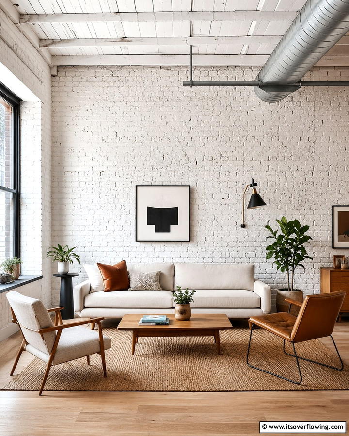 White Brick Accent Wall - 25 White Living Room Ideas for a Timeless Look