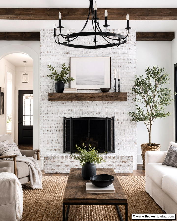 White Brick Charm - 25 Black and White Fireplace Ideas for Timeless Elegance