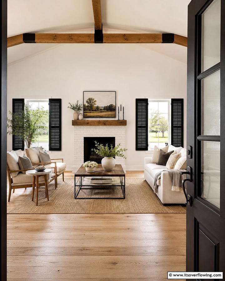 White Brick Exterior with Subtle Black Accents - 30 Single-Story White House Black Trim Exterior Inspirations
