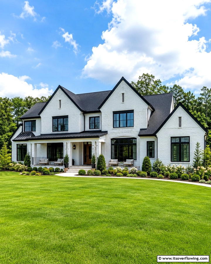 White Brick Farmhouse with Black WindowsOne - 25 White Farmhouse with Black Windows Ideas