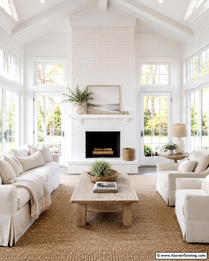 White Brick Fireplace - 25 Sunroom With Fireplace Ideas for Cozy Gatherings