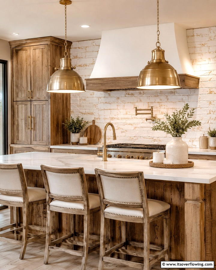 White Brick Style Tiles with Subtle Gold Tint - 25 White and Gold Kitchen Backsplash Ideas for Elegance