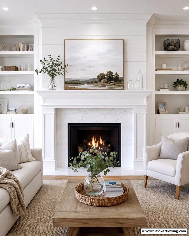 White Built In Bookcases - 25 White Living Room Ideas for a Timeless Look