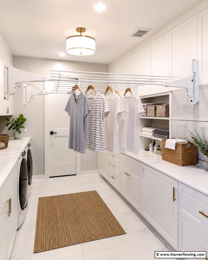 White Built In Drying Racks - 20 White Laundry Room Ideas for a Clean and Bright Space
