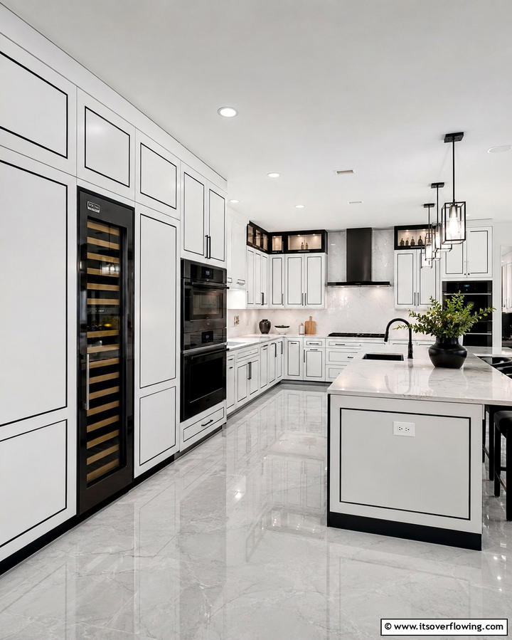 White Cabinets with Black Trim - 30 White Kitchen Designs with Bold Black Appliances