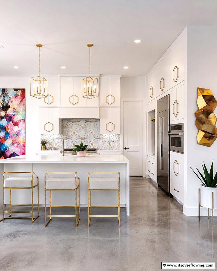 White Cabinets with Gold Geometric Handles - 20 White Kitchen Cabinets With Gold Hardware Ideas
