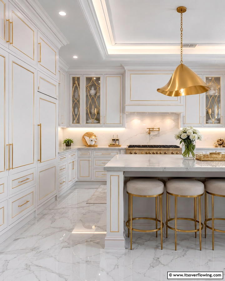 White Cabinets with Gold Inlay - 20 White Kitchen Cabinets With Gold Hardware Ideas