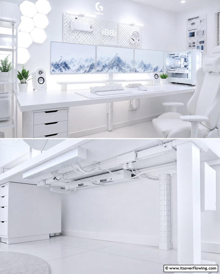 White Cable Management Accessories - 25 All White Gaming Setup Ideas for a Sleek Look