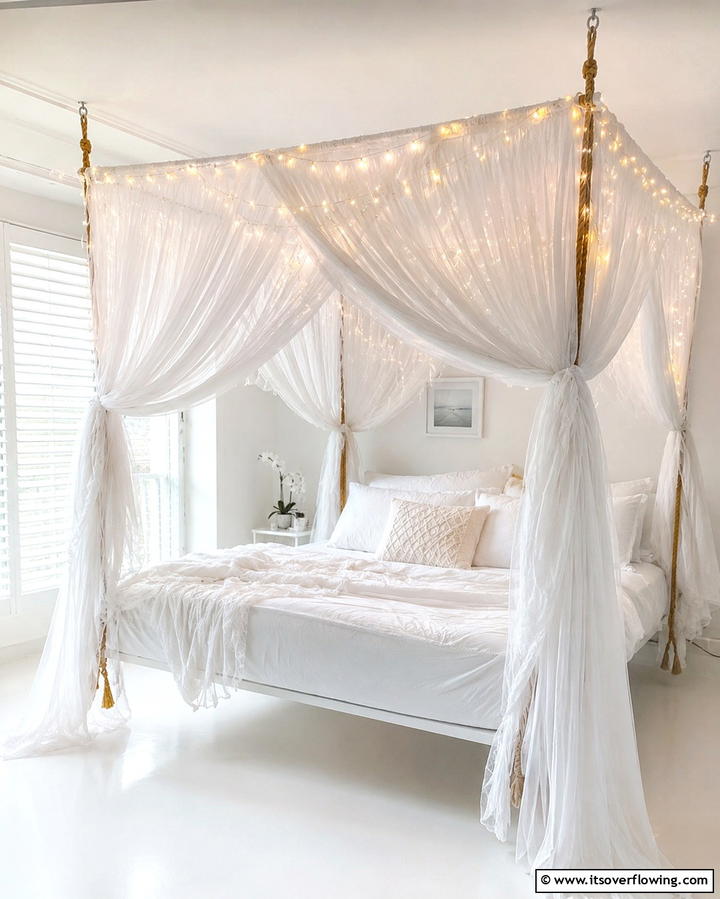 White Canopy for a Dreamy Effect - 20 Bright Small White Bedroom Design Ideas