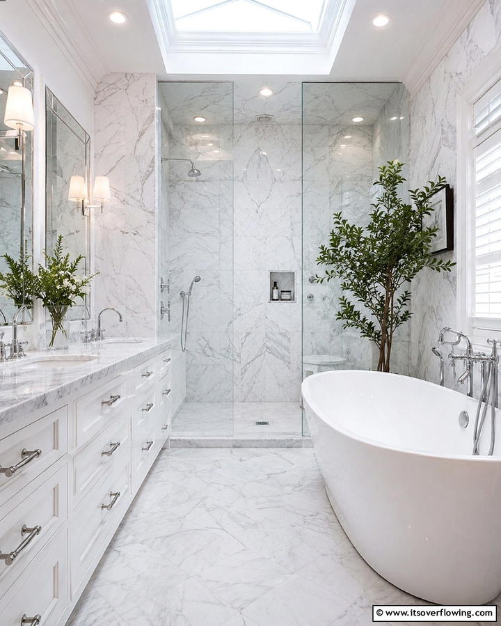 White Carrara Marble Showers - 20 Stone Shower Design Ideas for a Spa-like Bathroom