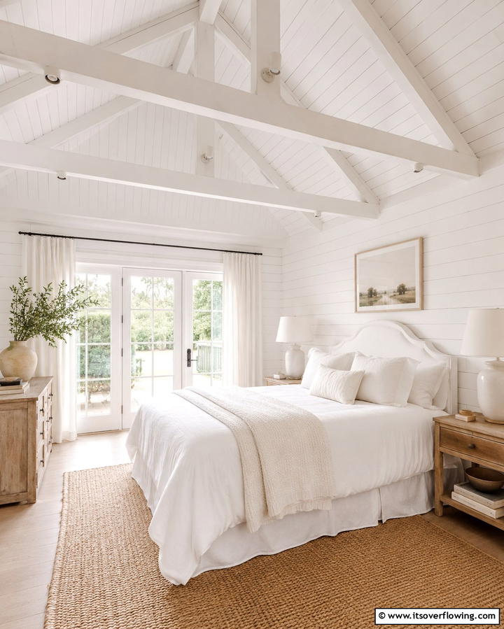 White Ceiling Beams for Architectural Interest - 20 Bright Small White Bedroom Design Ideas