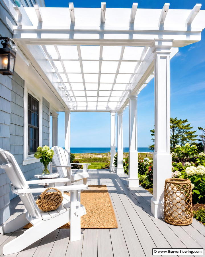 White Coastal Style Pergola - 25 Front Porch Pergola Ideas for a Charming Entrance